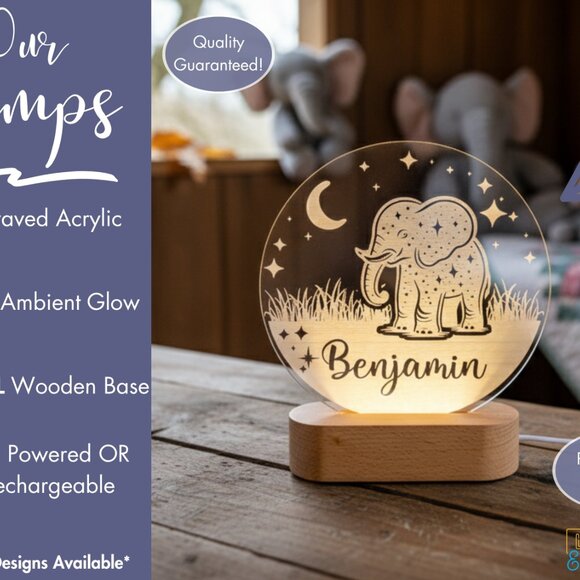 Elephant Night Light – Personalized LED Lamp for Kids Room - Picture 3 of 8